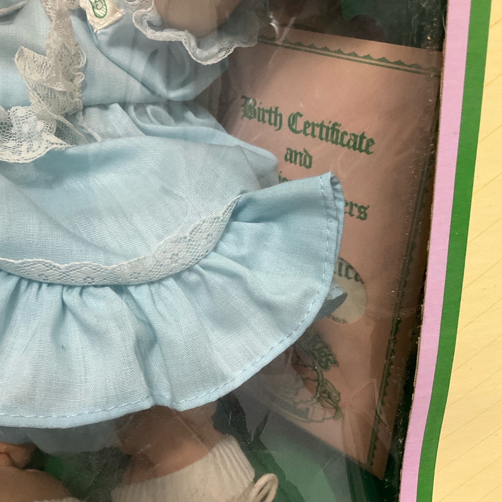 Coleco Cabbage Patch Kids Preemie Doll "Lois Mae" in Blue Dress Vintage - Picture 5 of 12